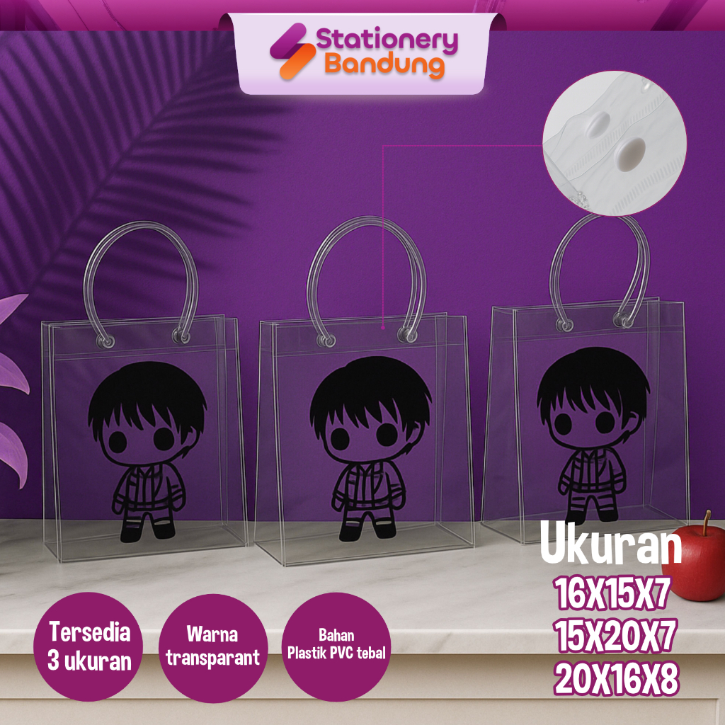 Totebag Transparant CUSTOM SABLON | Tas Mika PVC Transparan | Tas Mika Souvenir Ulang Tahun Bening