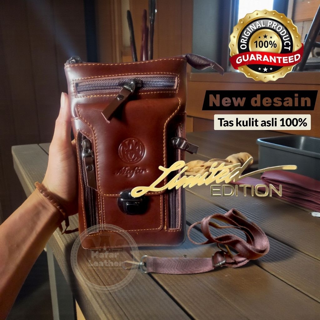 Tas pinggang hp kulit asli 100% | tas slempang pria_termurah dishopee