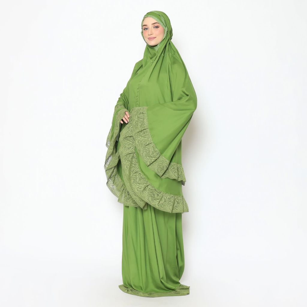 MUKENA Zainab  POLOS KATUN RAYON VISCOSE PREMIUM RENDA TILE RIMPLE DUA SUSUN/MUKENA BUKITTINGGI BY K