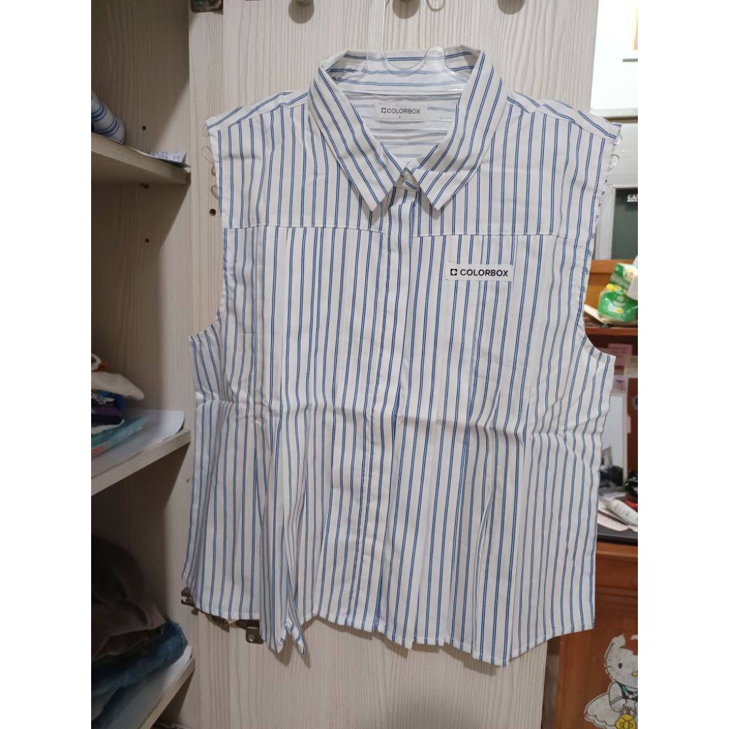 Colorbox Vest Stripes Pleated Stripes Sleeveless Blouse