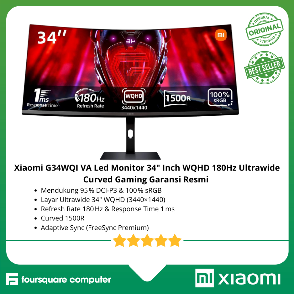 Xiaomi G34WQI VA Led Monitor 34" Inch WQHD 180Hz Ultrawide Curved Gaming Garansi Resmi