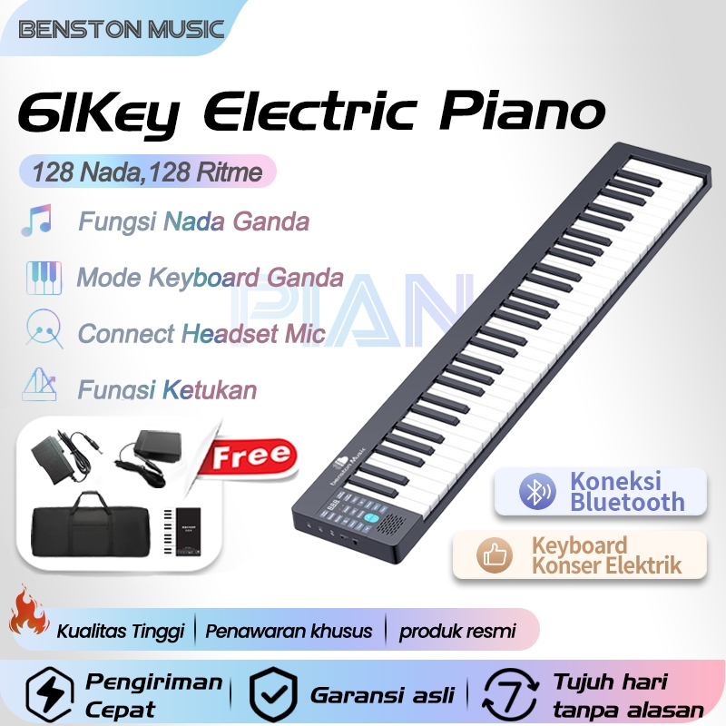 Benston Music - piano profesional 61 tombol, piano listrik pintar, keyboard portabel bluetooth 61 to