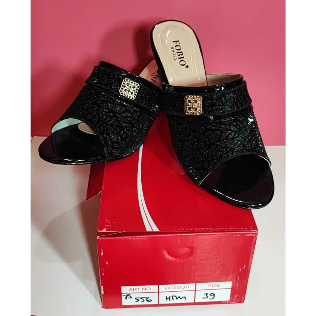 FOBIO YS 556 HITAM Sandal Pesta Ibu-ibu Wanita Perempuan acara resmi Kuat nyaman Tahan Asli Original