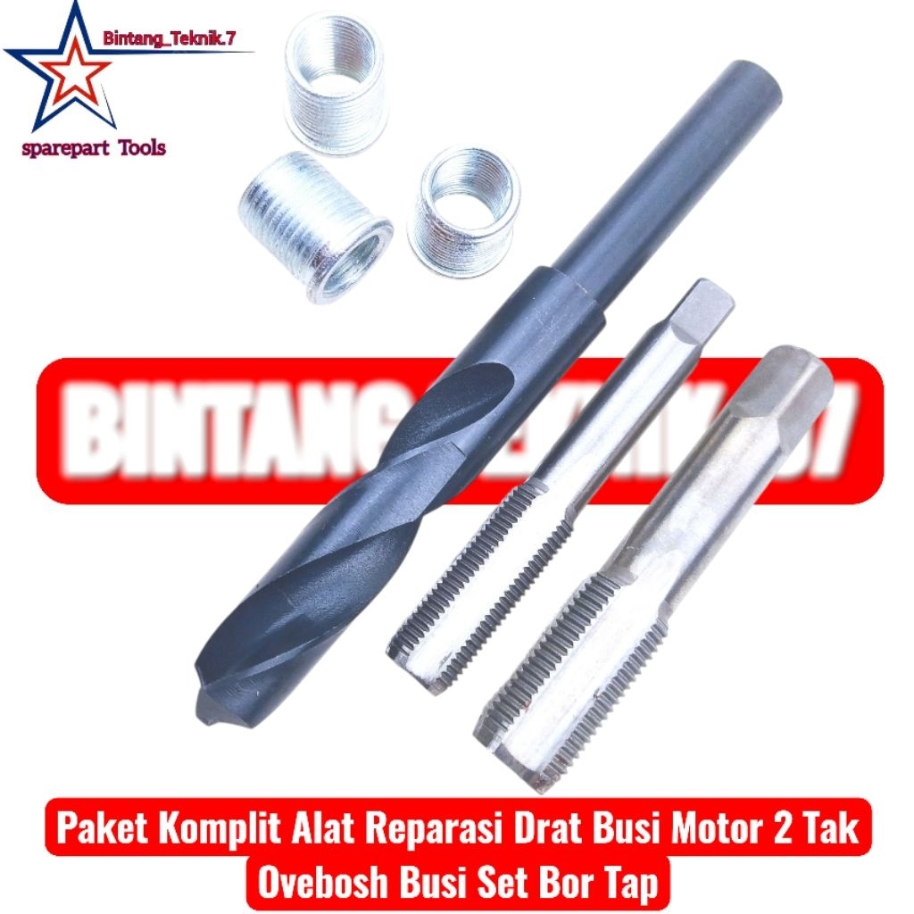 Paket Komplit Alat Reparasi Drat Busi Motor 2 Tak Ovebosh Busi Set Bor Tap