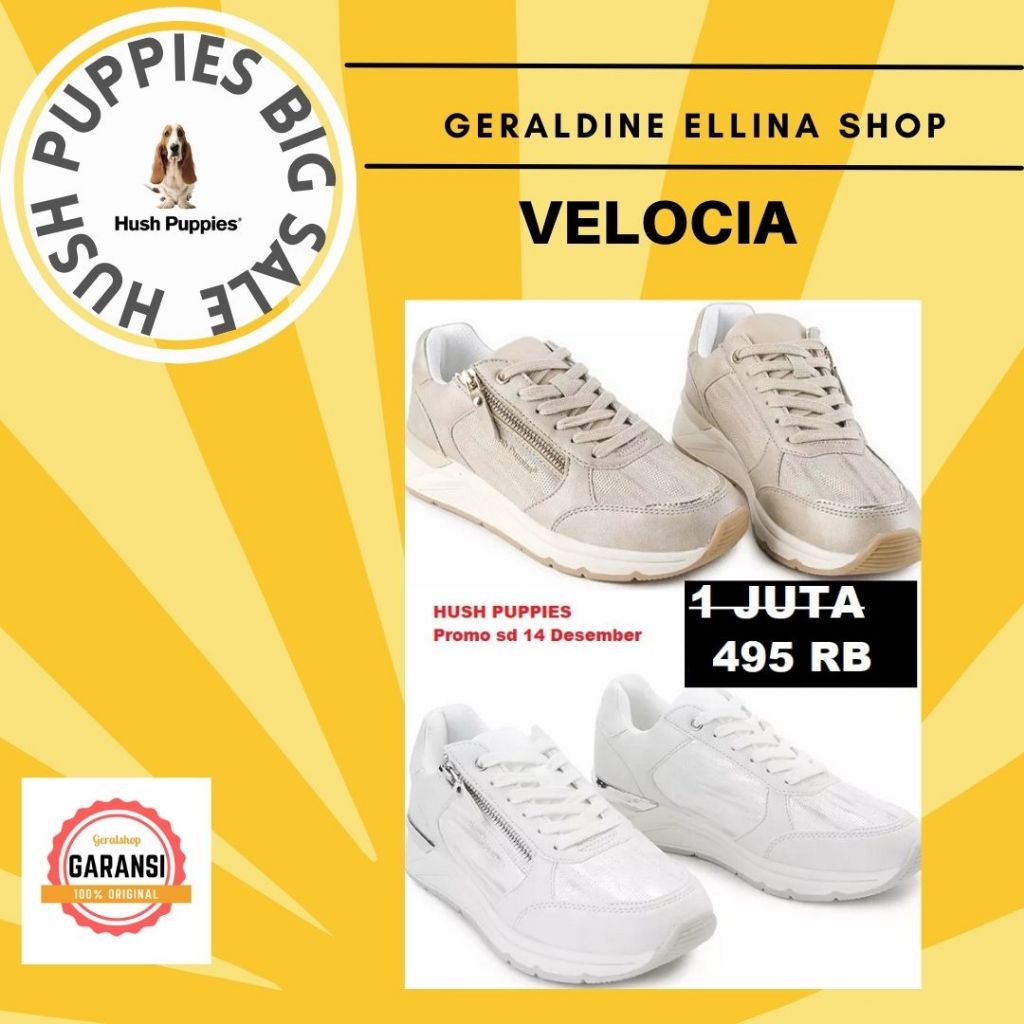 Sepatu sneakers wanita Hush Puppies 100% original seri VELOCIA