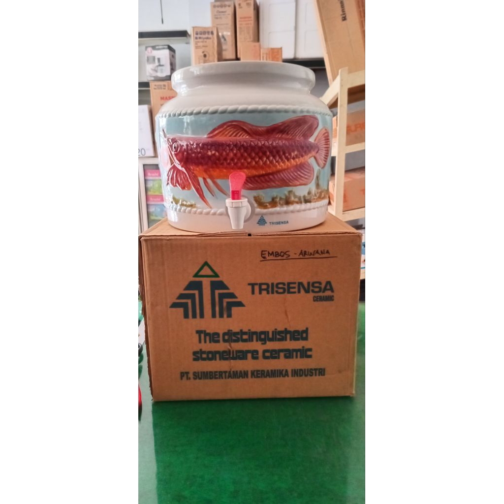Khusus Pengiriman Instant Kota Kediri Guci keramik Air Galon merk Trisensa Embos