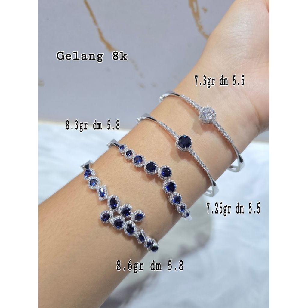 Gelang bangle oval mata putih full mata mata biru full mas putih