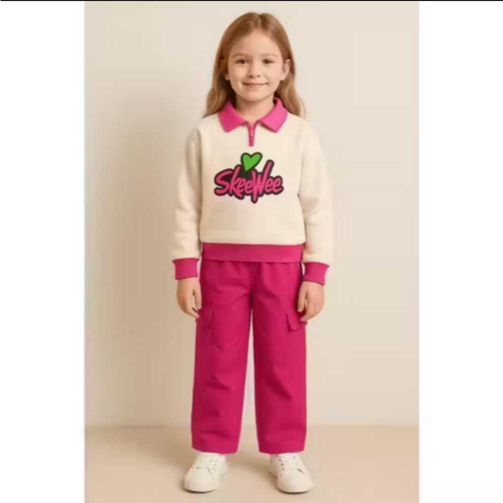 Setelan Anak Perempuan Trendy Korea 4-12 Tahun setelan kargo anak cewek setelan baju anak perempuan