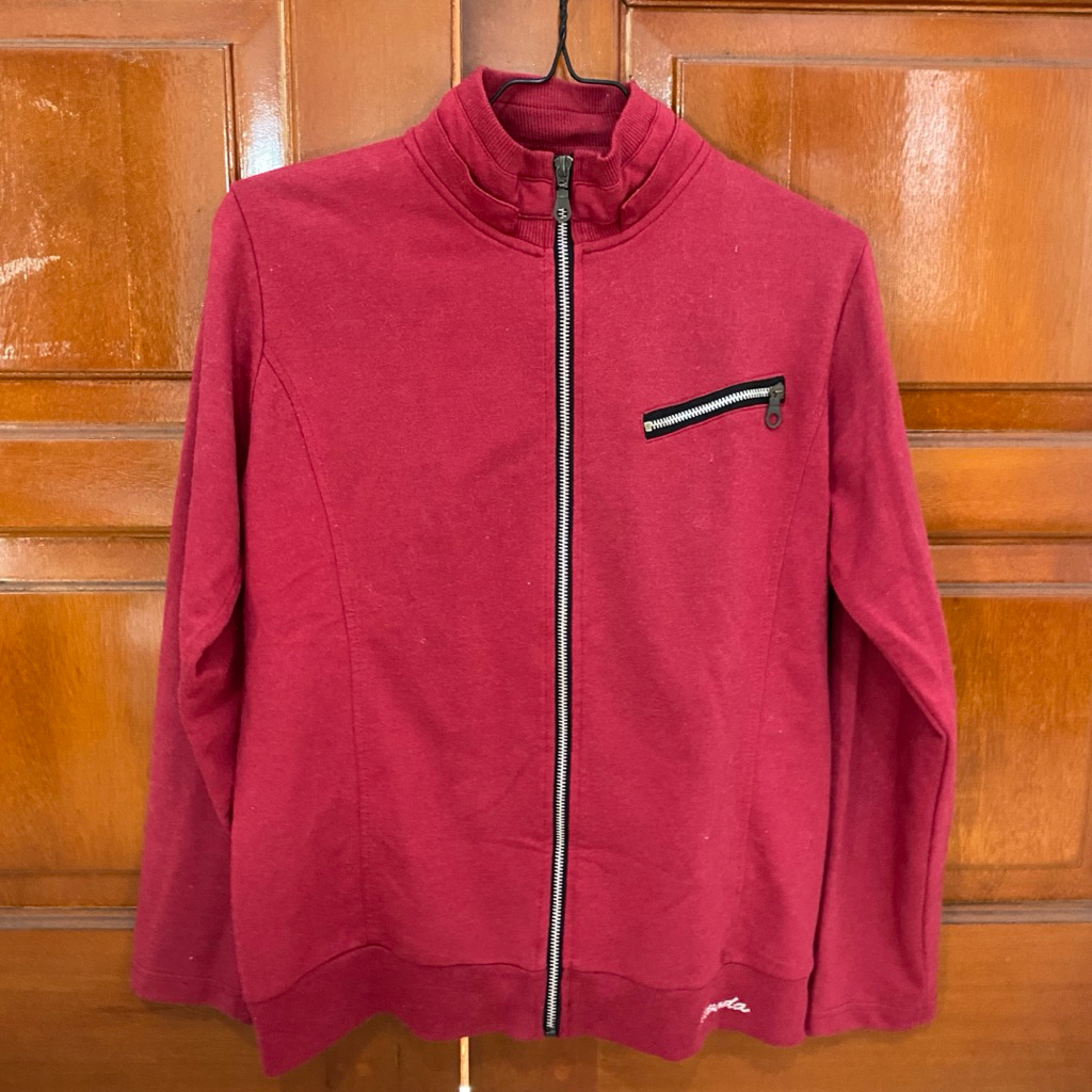[PRELOVED] Zip Up Merah Unisex | Jaket Retsleting Red Tebal