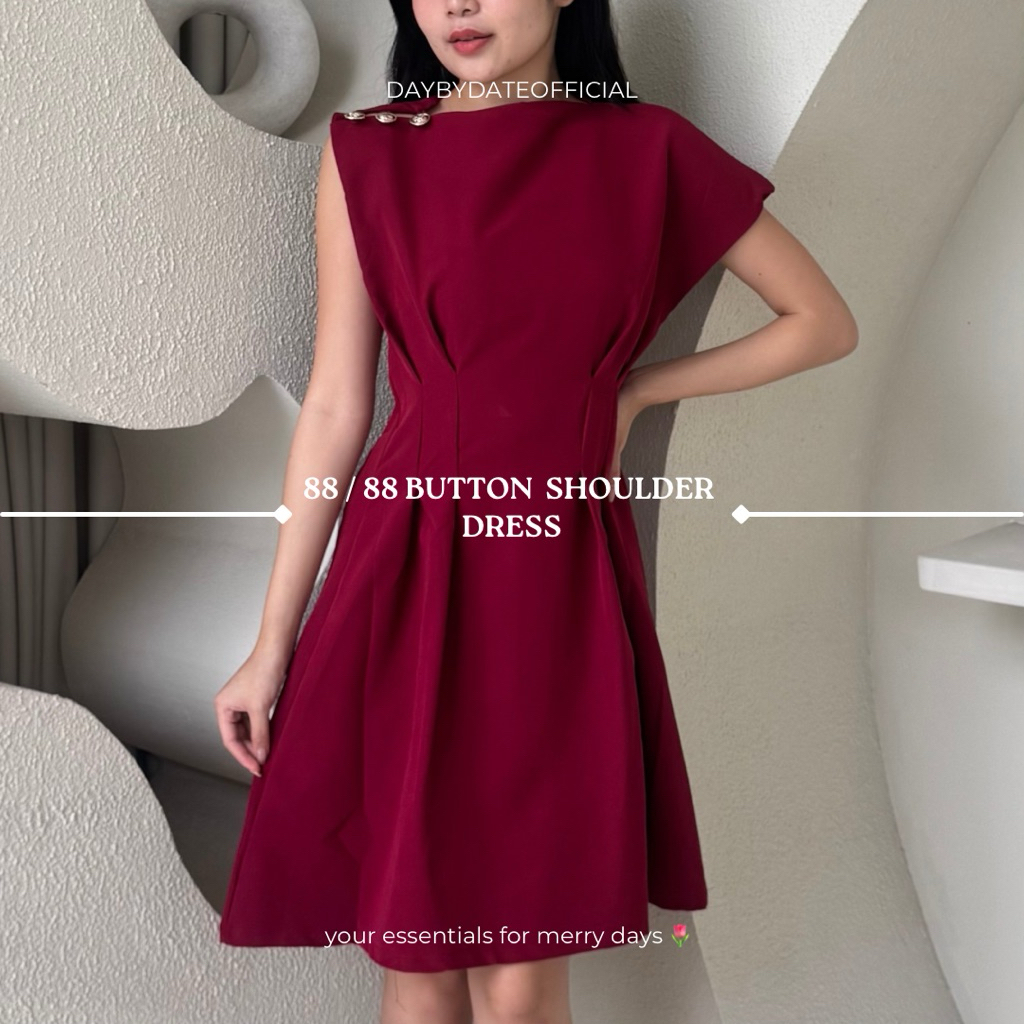 88 / 88 Button Shoulder Dress | Daybydate | Midi Dress Dress Midi Dress Midi Wanita Dress Midi Konda