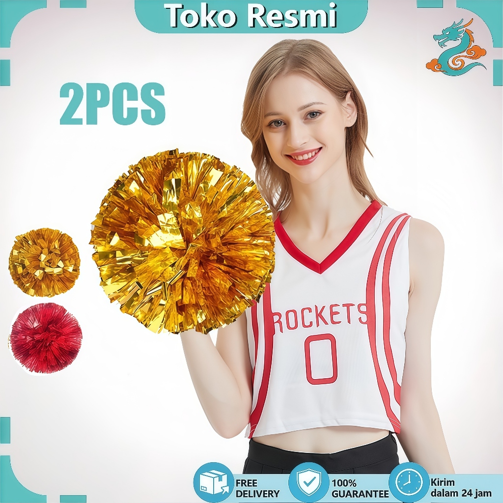 2pcs Pom Pom Cheerleader Pompom Nari Cheerleader Bola Bunga Cheerleader Pom Pom Pemandu Sorak