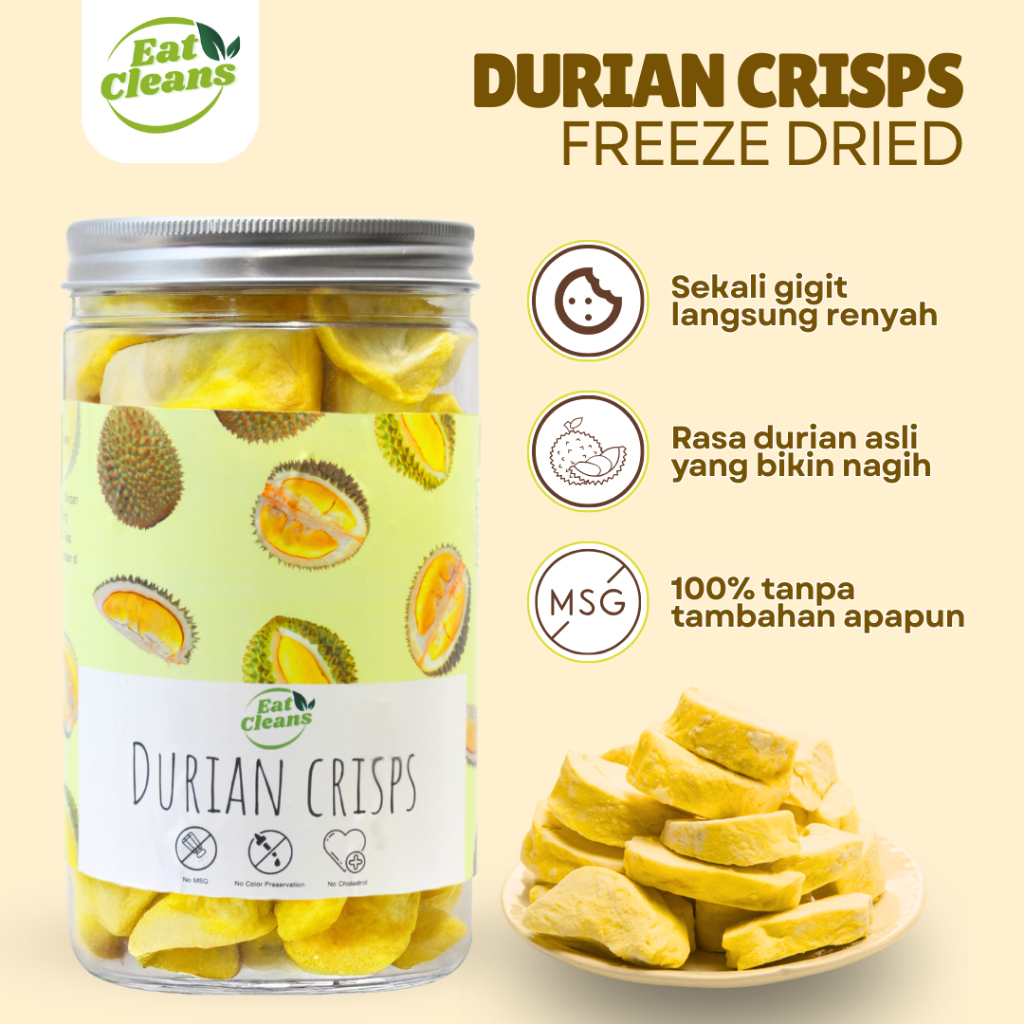 EAT CLEANS Freeze Dried Durian - Snack Freeze Dried Fruit - Snack Keripik Durian Kering - Camilan Se