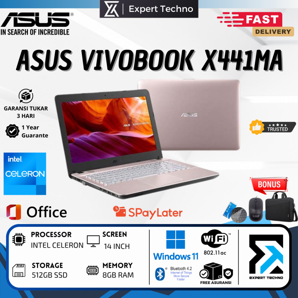 LAPTOP ASUS X441MA INTEL CELERON N4000 - RAM 8GB - SSD 512GB - WINDOWS 10