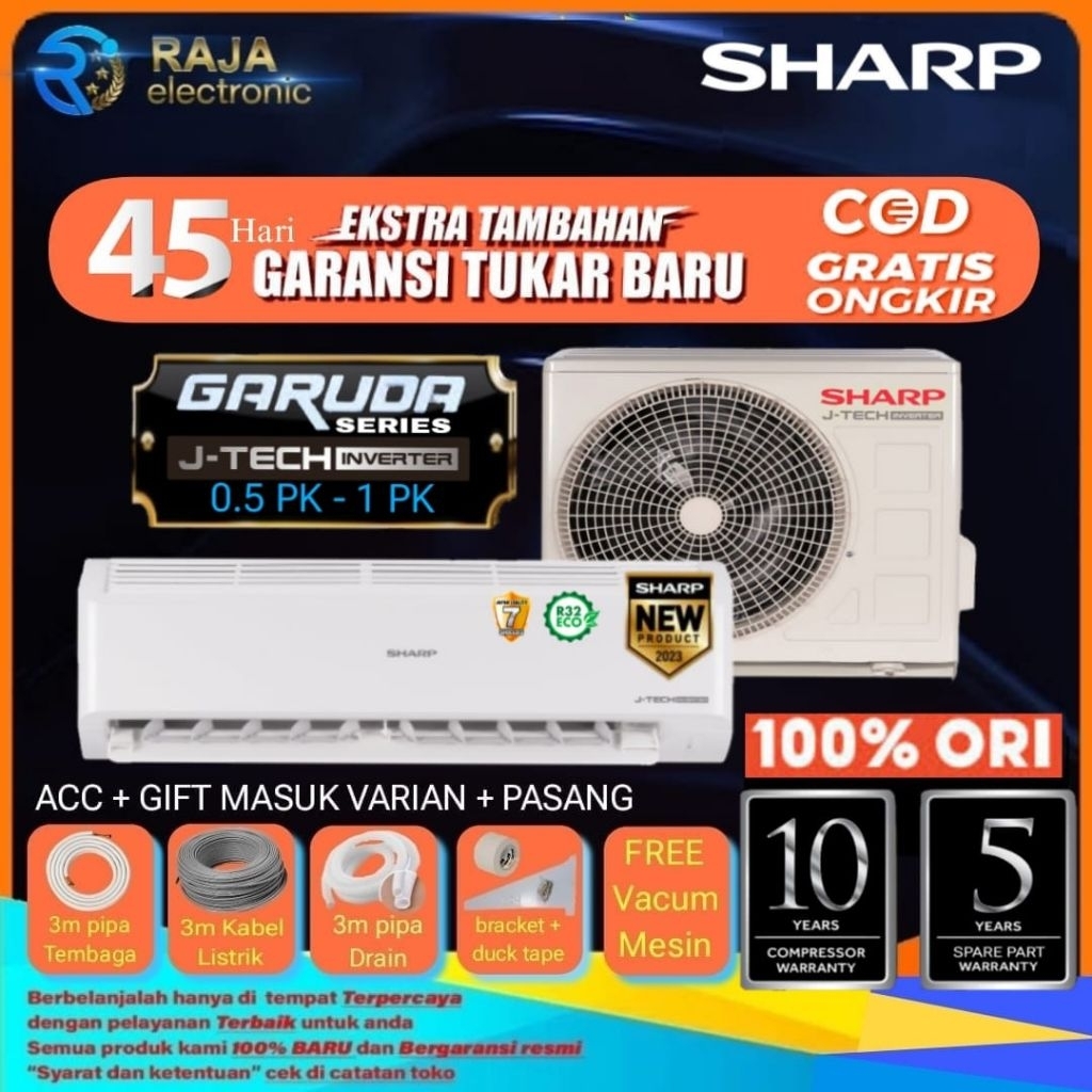 AC SHARP INVERTER 1 PK seri X10BEY GARUDA series + Instalasi Pemasangan & Tukar tambah