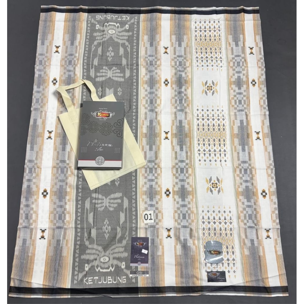 Sarung Ketjubung Premium Platinum DIS, TSI, JSG Silver motif SONGKET - Halus, Elegan,sarung dewasa J
