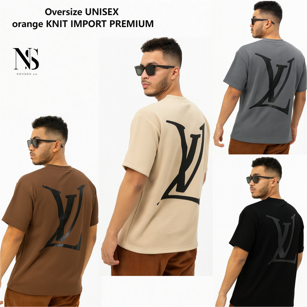 NOVSON co. T-Shirt Oversized - Kaos LV pria Oversize orange KNIT IMPORT PREMIUM LOGO Big Size Depan 