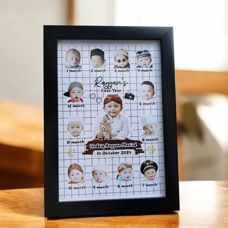 MILESTONE LITTLE BABY ESTETIK, Bingkai Wajah bayi, Baby's First Year Frame, Biodata Bayi, PopUp fram