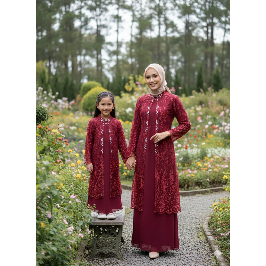 Gamis couple ibu dan anak (warna Maroon)Gamis outher lepas pasang -Gamis couple ibu anak kekinian-Ga