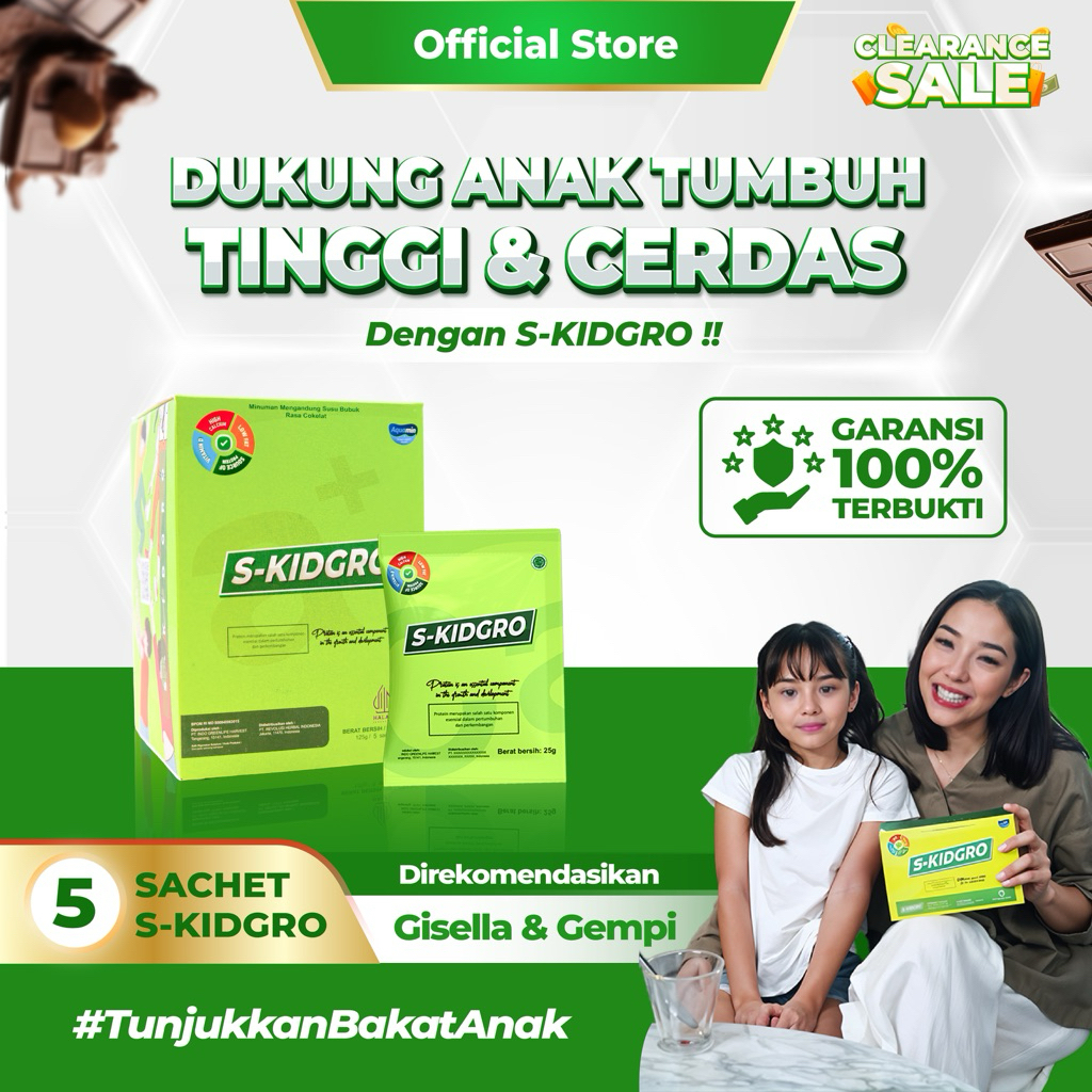 S-KIDGRO 5 SACHET – Susu Peninggi Badan Anak Usia  2–15 Tahun Tinggi Kalsium
