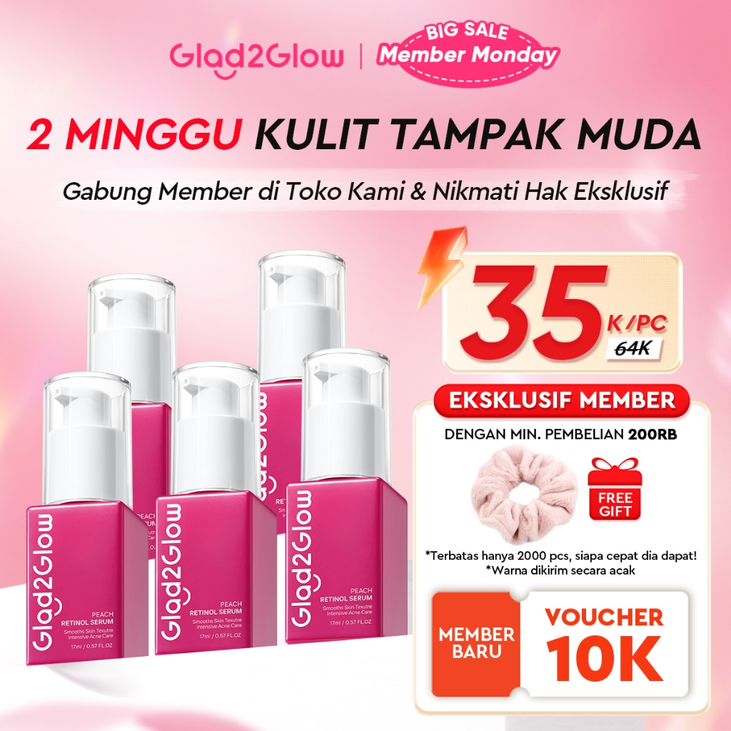 [12.12 Belanja 200rb, Disc. 20%]Glad2Glow Peach Retinol Serum aging serum skincare serum wajah Anti-