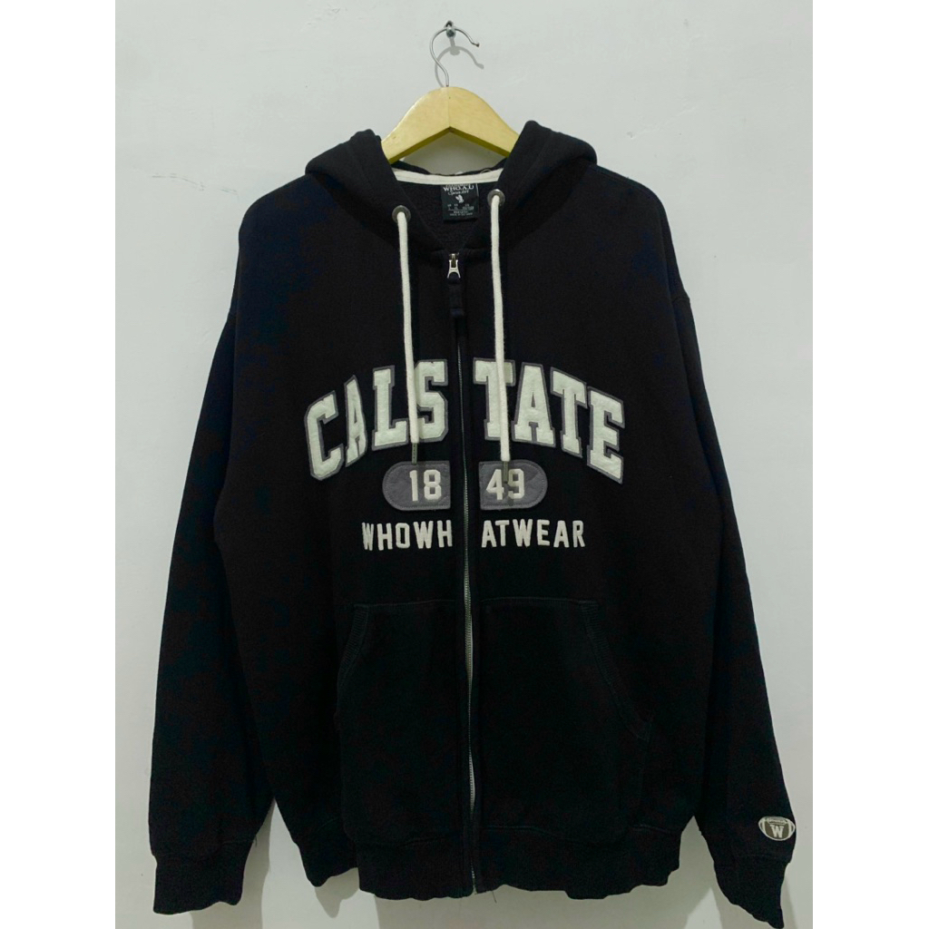 Hoodie zipper whoau hitam