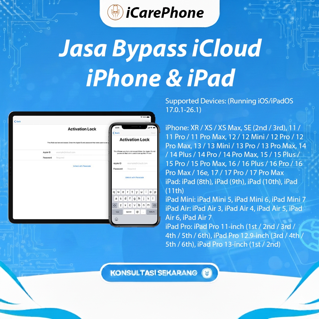 Jasa Bypass iCloud iPhone dan iPad Support iPhone 17 dan iOS 26