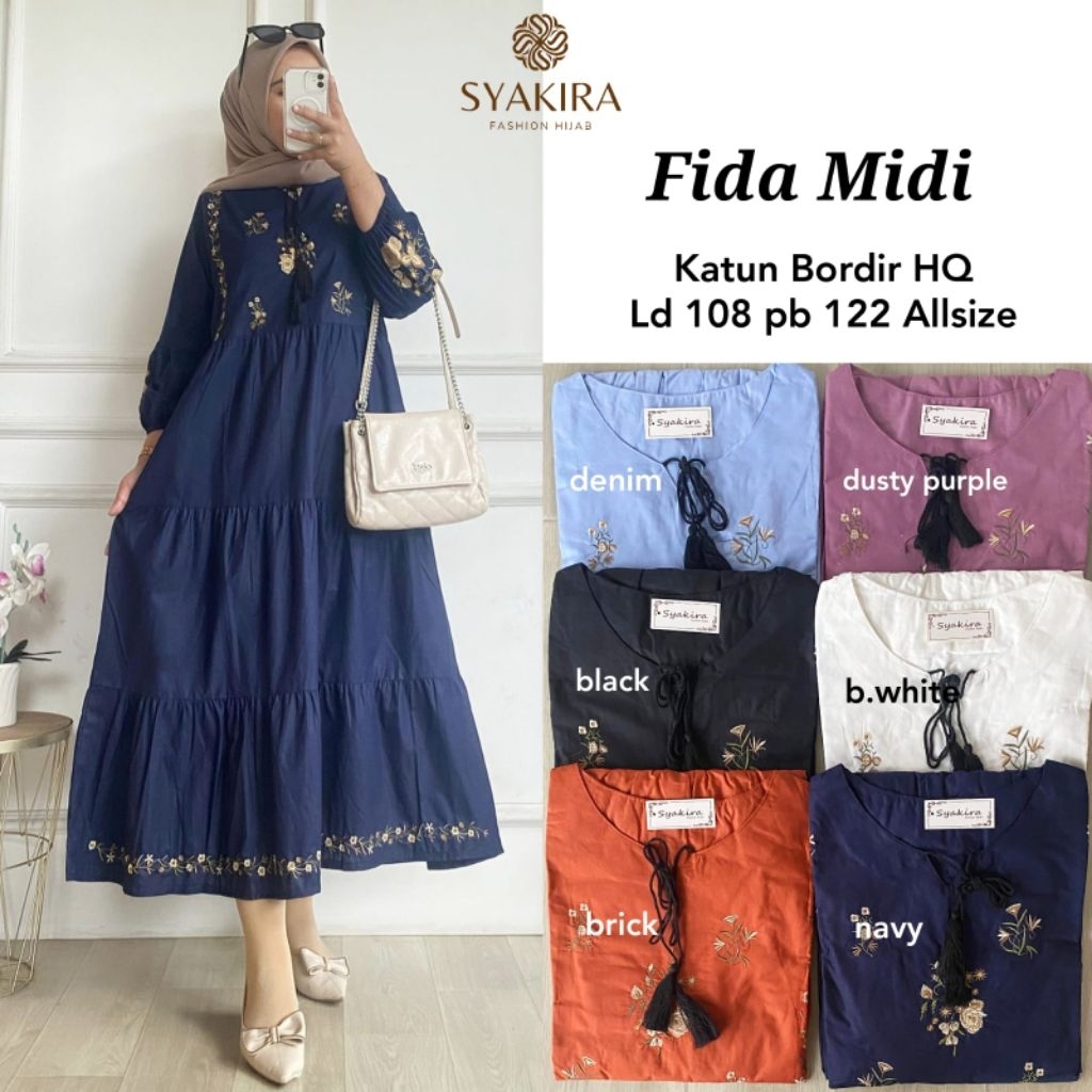 Syakira -Fida Midi Dress Katun Bordir HQ