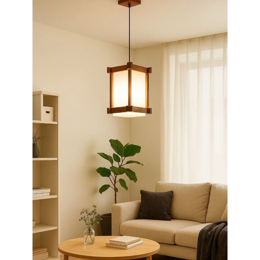 Kap lampu gantung minimalis model shoji jepang tutup akrilik material kayu