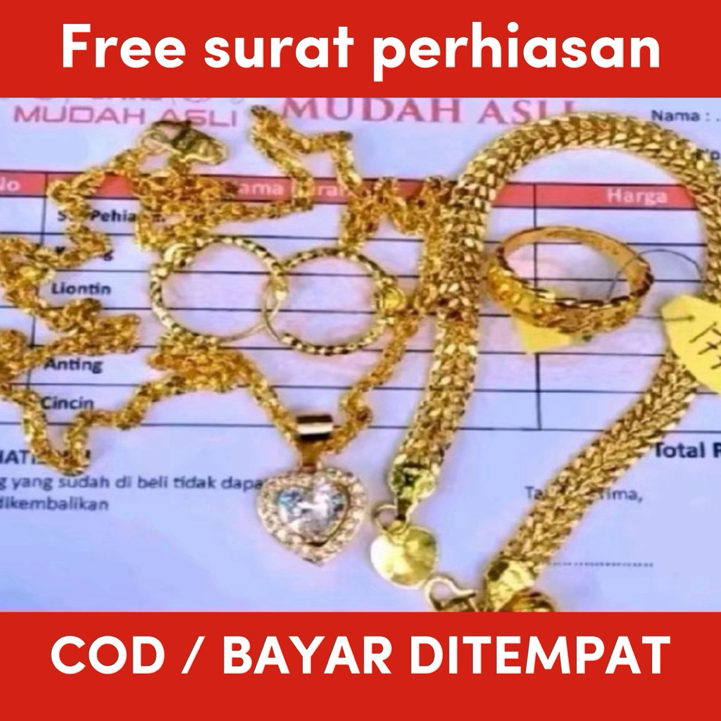 set perhiasan emas muda asli 8gram kadar 875 terbaru liontin love permata free surat toko