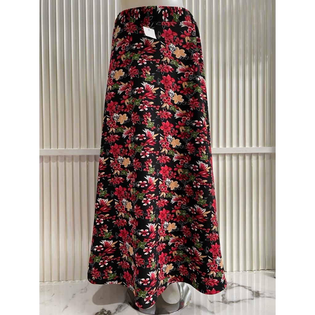Rok payung panjang wanita motif bunga hijam non hijam