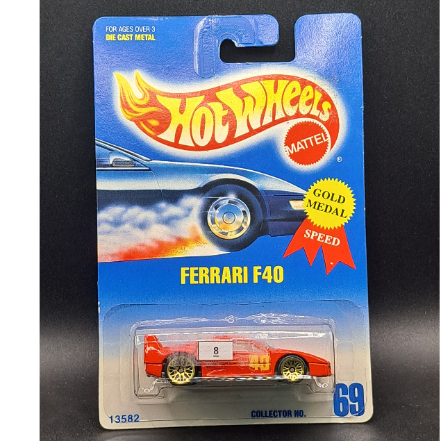 1991 Hot Wheels - Ferrari F40 - Red - Gold Medal - Balap - #8