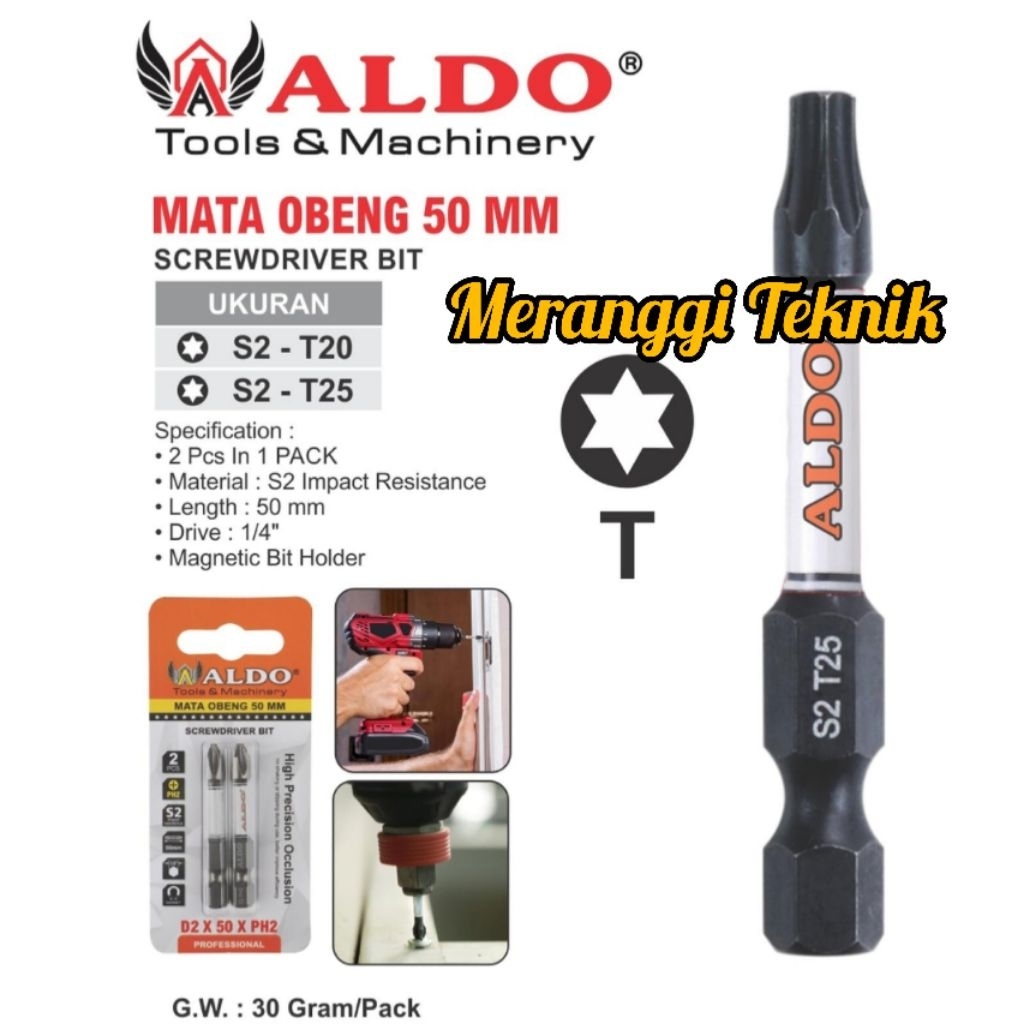 id5449 Mata obeng Torx 50 mm S2 T20 T25 Aldo mata bor obeng screwdriver bit