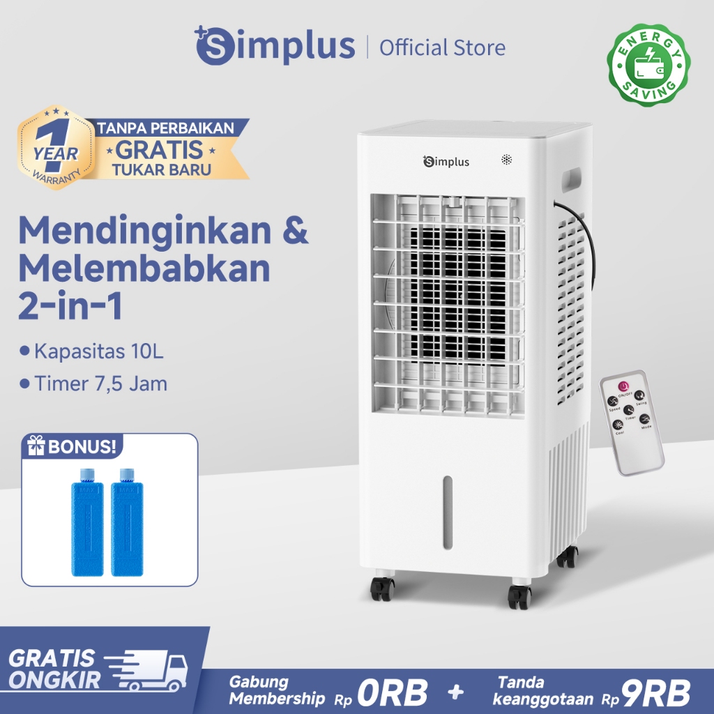 Simplus Air cooler Kipas Angin Pendingin Kipas AC Rumahan Tangki 10L Jangkauan Udara Luas