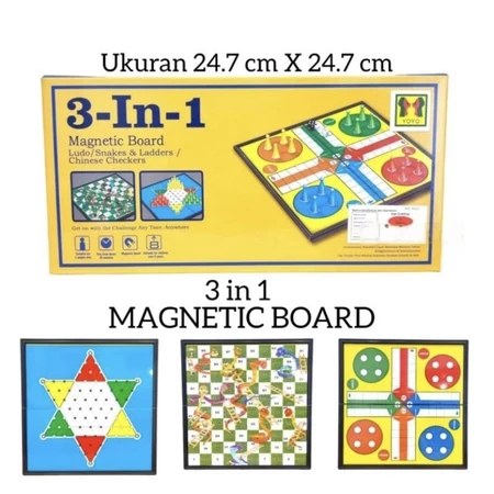 3 In 1 Magnetic Board Game Ludo Halma Ular Tangga 3 in 1 Magnetic