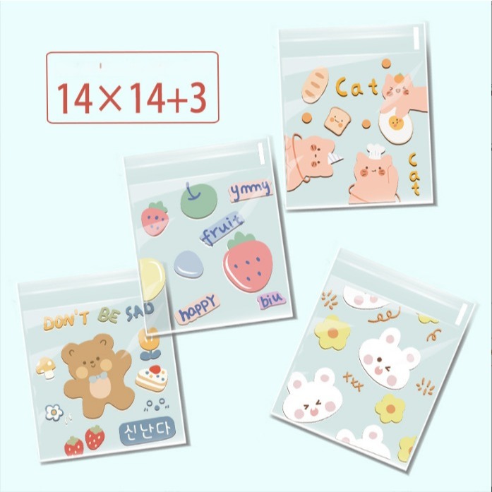 100 pcs plastik cokies opp bahan tebal motif 14x14cm
