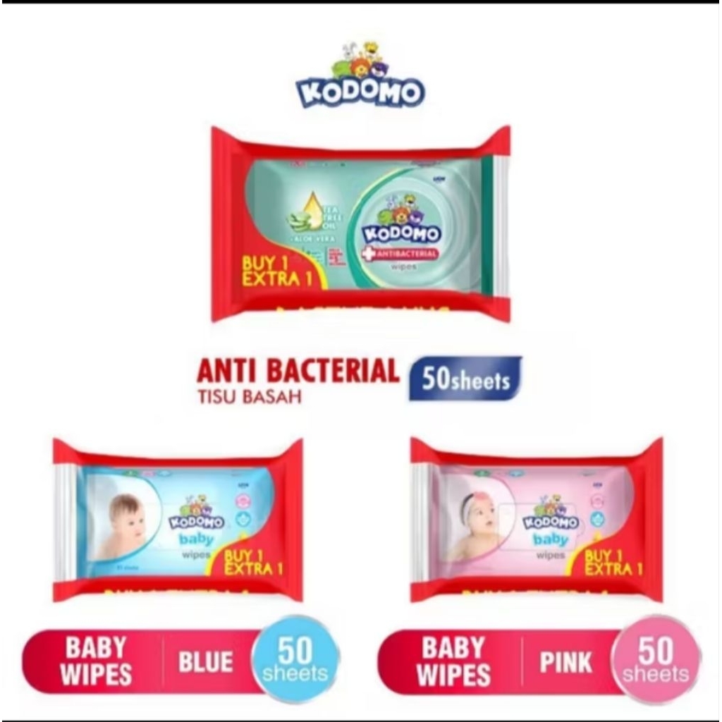 Kodomo Baby Wipes Tisu Basah AntiBakterial 50Sheet/Tisu Basah Bayi/Tisu Basah Murah