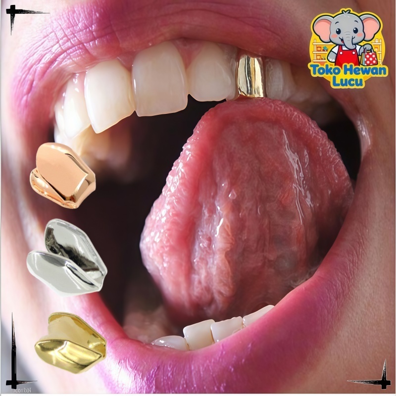 Gigi Aksesoris Stage Hip Hop - Grillz Gigi Berlian Zircon, Gigi Tunggal Emas/Silver