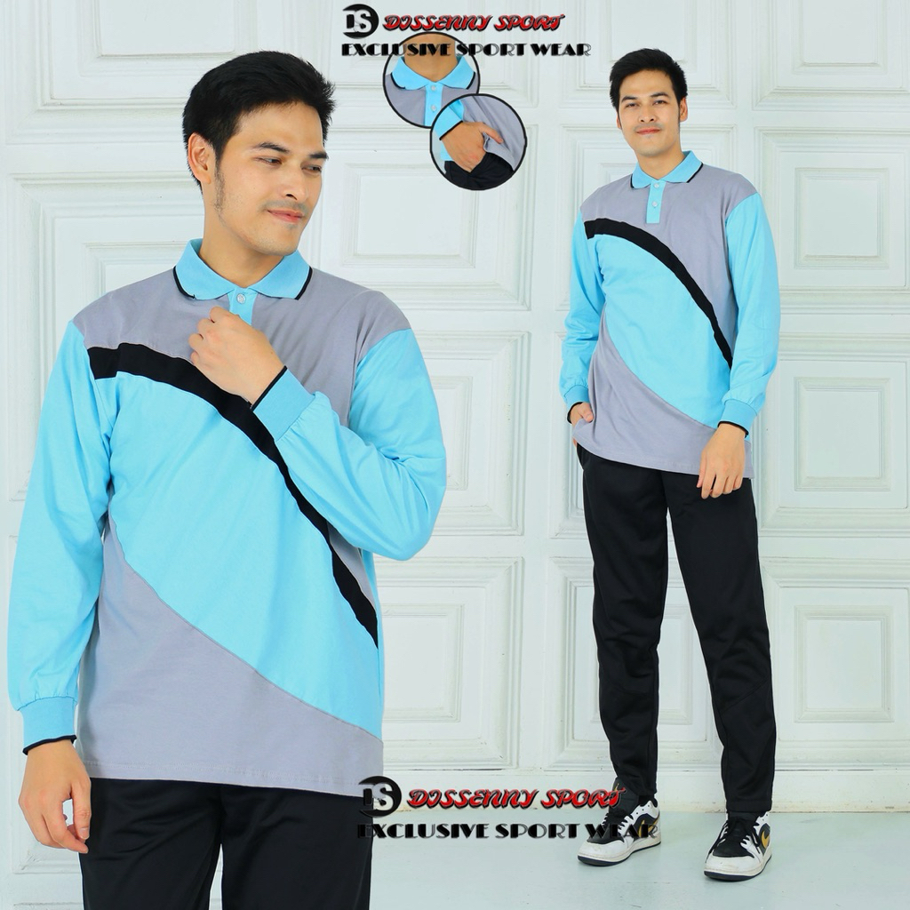 Setelan Baju Olahraga Senam Pria Lengan Panjang / Seragam Kaos Olahraga Senam wanita pria