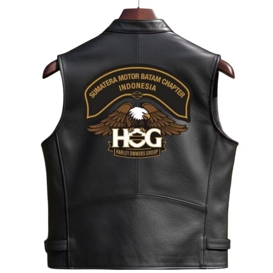 ROMPI kulit HOG MOTOR KULIT SAPI ASLI VEST BIKER TOURING HARLEY DAVIDSON