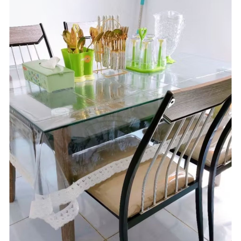 TAPLAK MEJA MAKAN BENING/TRANSPARAN/MIKA ANTI AIR/WATERPROOF RENDA IMPORT VINTAGE CLASSIC