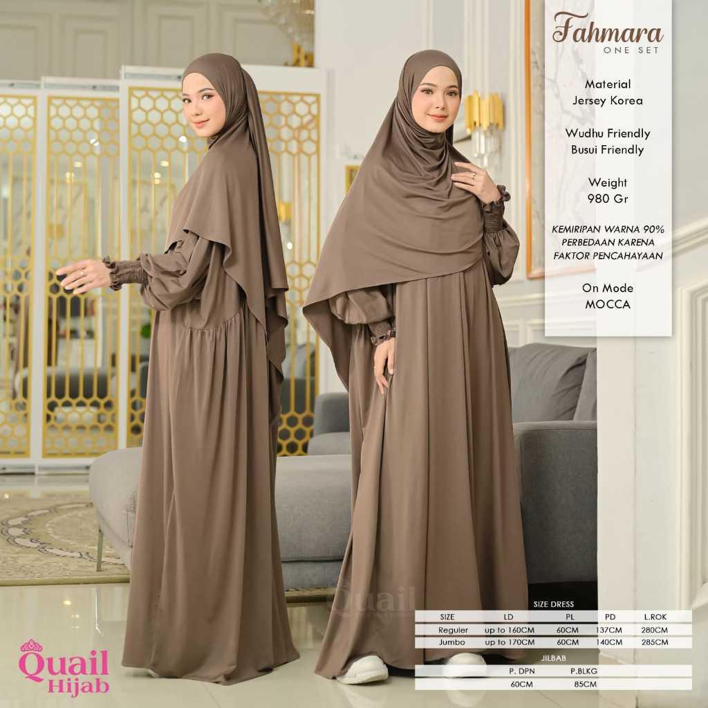 Fahmara One Set Gamis Syari Jumbo Original Quail Hijab Bahan Jersey Korea Premium Tebal Jilbab Khima