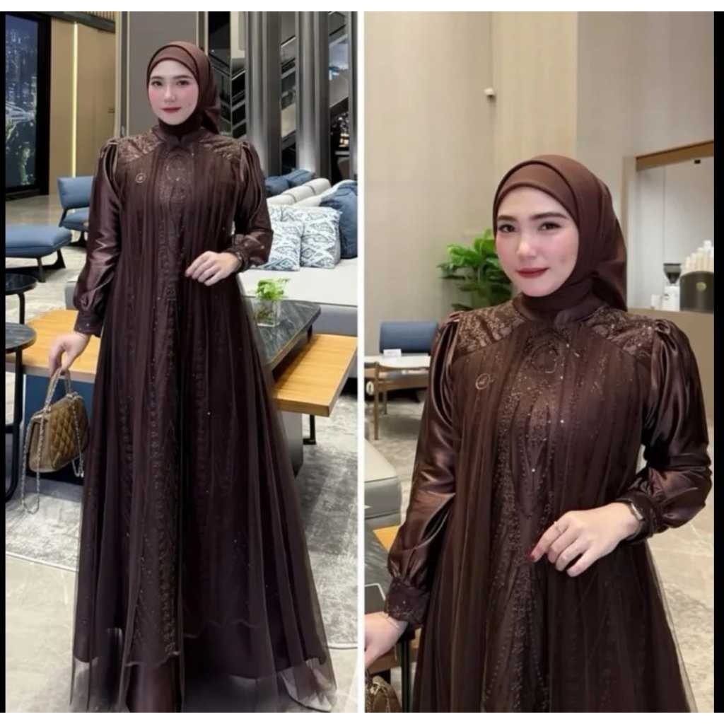 Aisya Dress Kondangan Simple Elegan Brokat Modern Gamis Remaja Simple Baju Emerald Kondangan lebaran