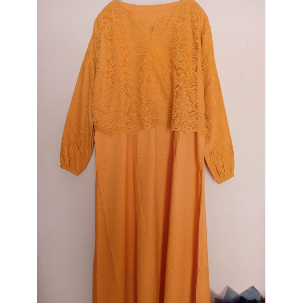 gamis brukat/gamis kuning kunyit /gamis pesta