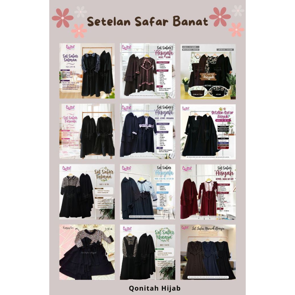 Qonita hijab set safar/cadar tali banat bebas pilih model gamis dan warna