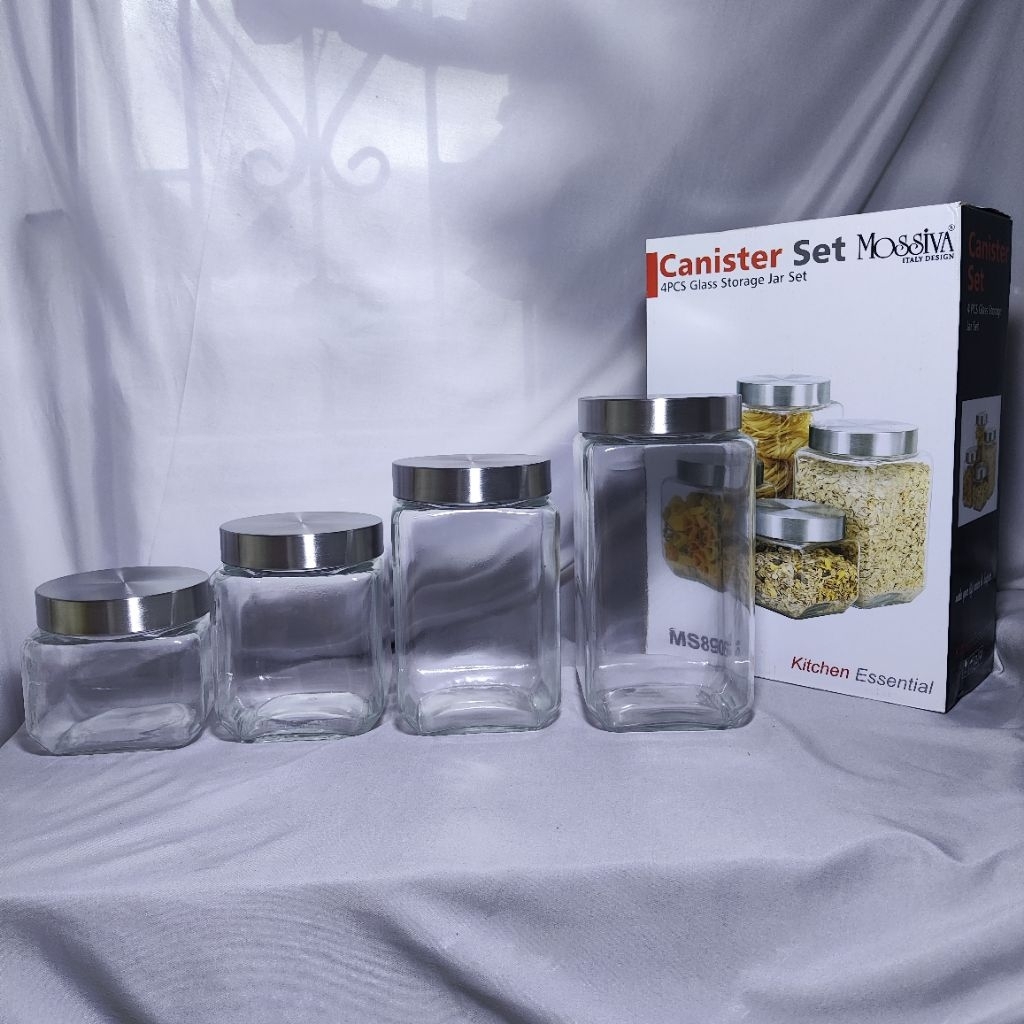 Canister Set Tempat Kue Container Kaca 4Biji