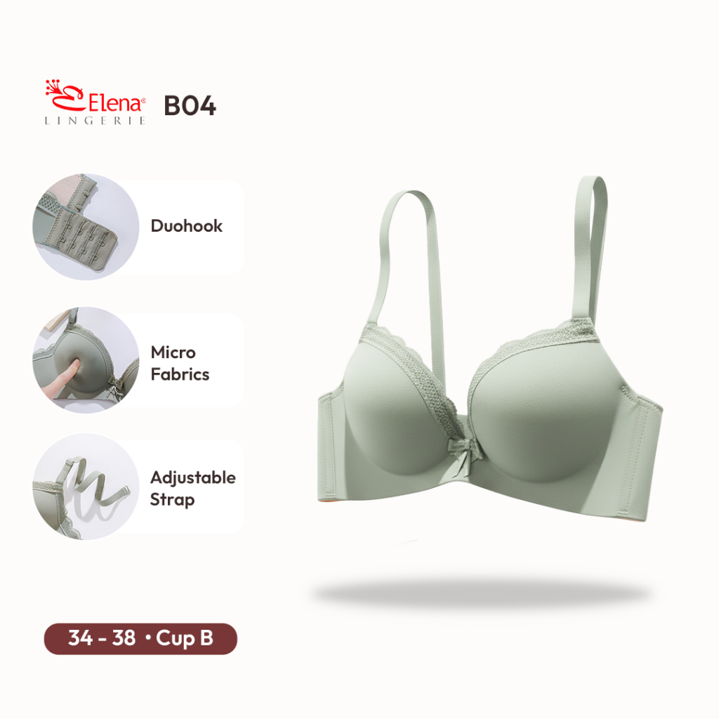 Elena E B04 Bra Seamless Tanpa Kawat Busa Tebal Cup B Kait 2 Polos Bh 34B - 38B