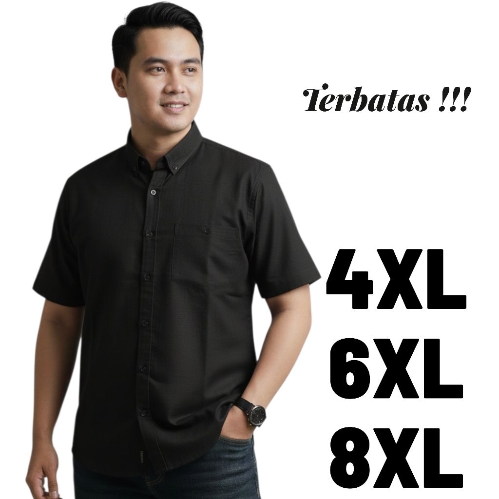 Kemeja Pria BigSize Polos Casual Normal - KEMEJA POLOS PRIA DEWASA BIG SIZE PENDEK JUMBO 4 XL 6 XL 8