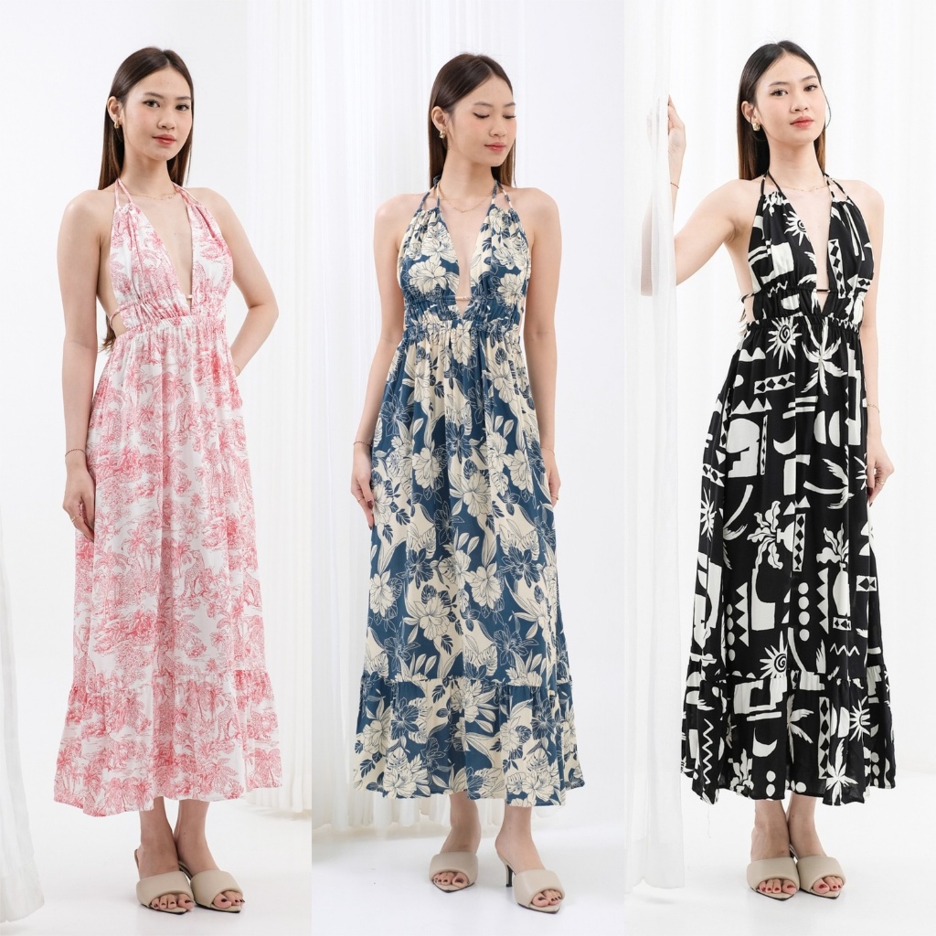 Mala Maxi Dress - Backless Dress Sexy Panjang Bahan Rayon Premium Motif Bunga Floral