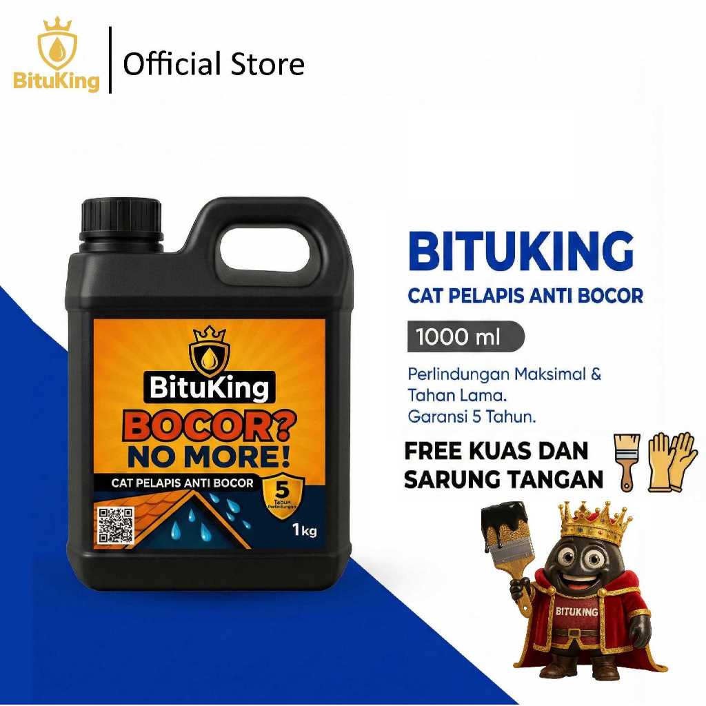 BituKing Cat Aspal Cair Anti Bocor 1 Kg – Solusi Tahan Bocor untuk Dak, Talang, Atap Rumah