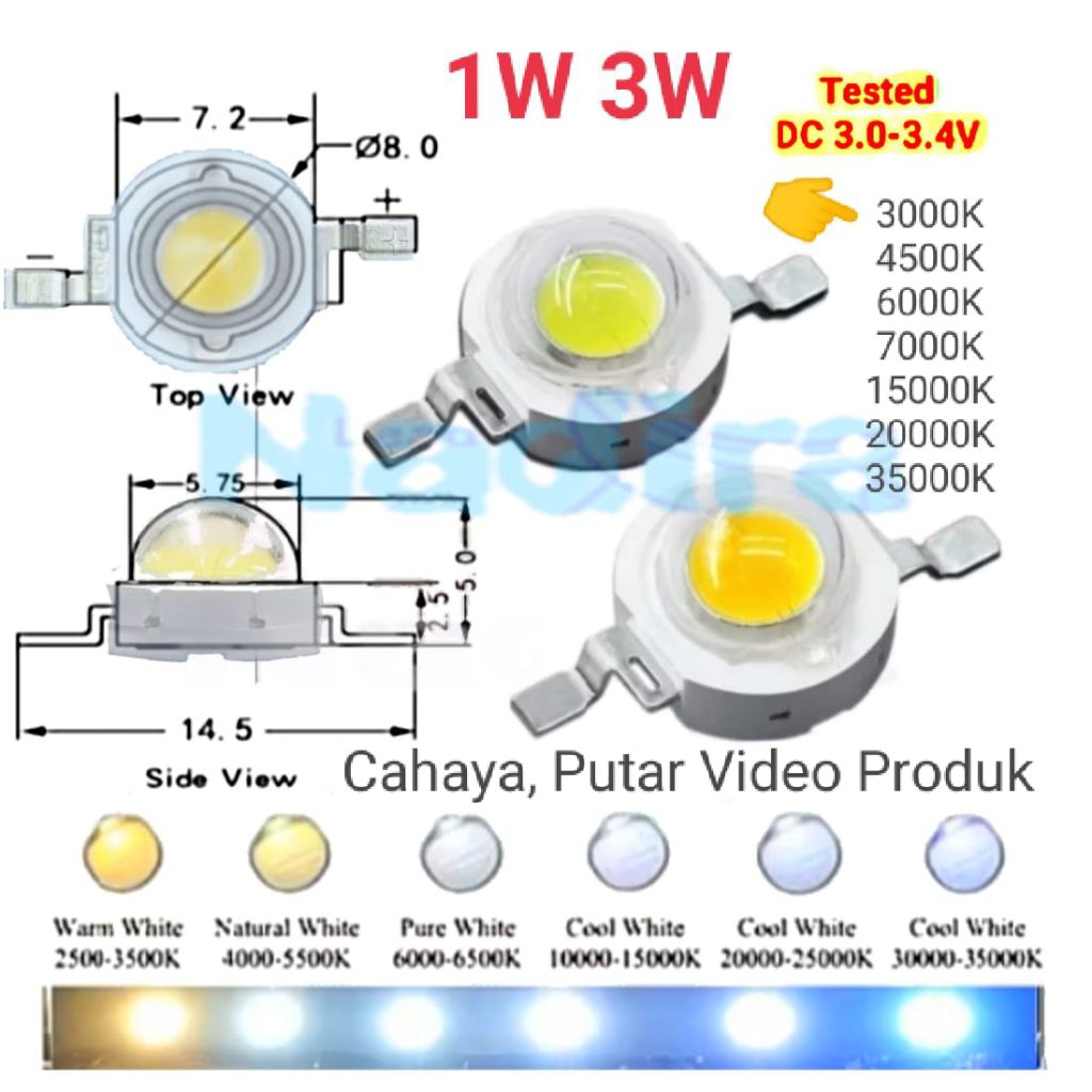 Led 3W 1W (1-5pcs) hpl 1 watt 3 watt epistar genesis dll campur hpl chip super bright lampu senter l